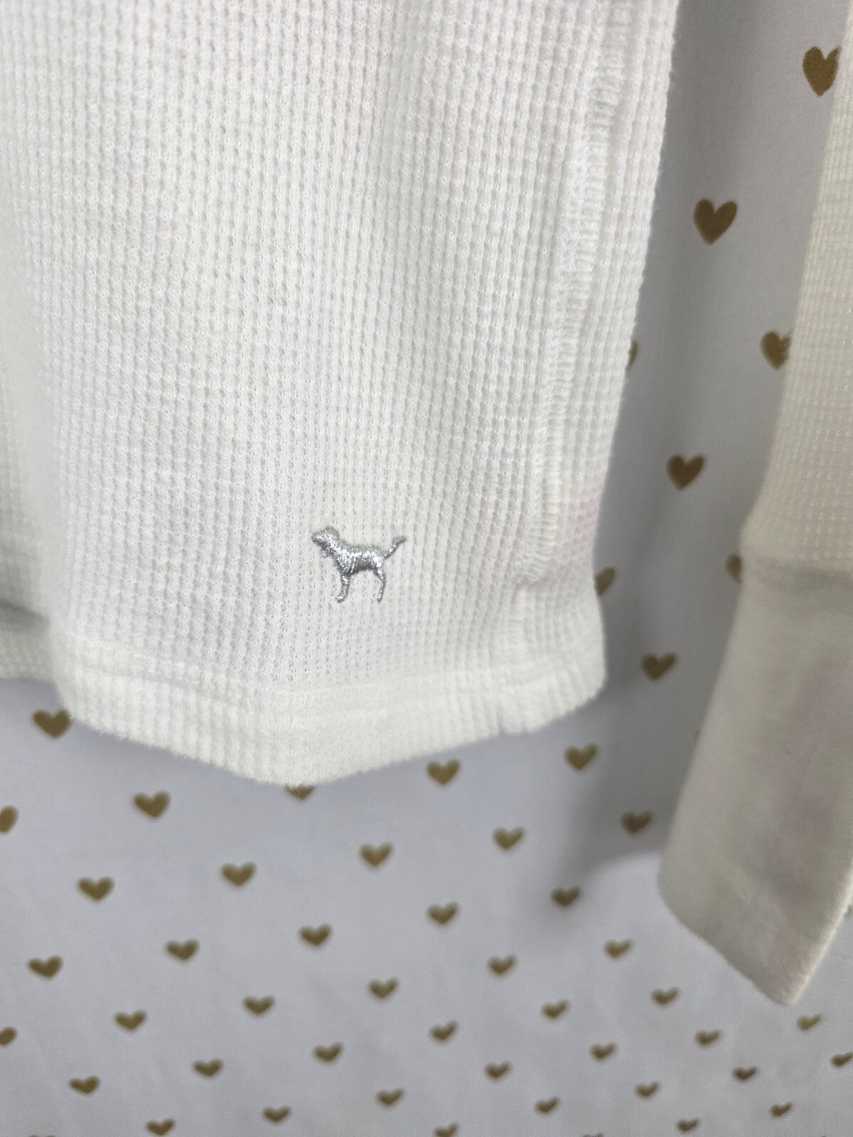 Victoria's Secret PINK Vintage Y2K Thermal Hoodie Bling Heart White Green Henley