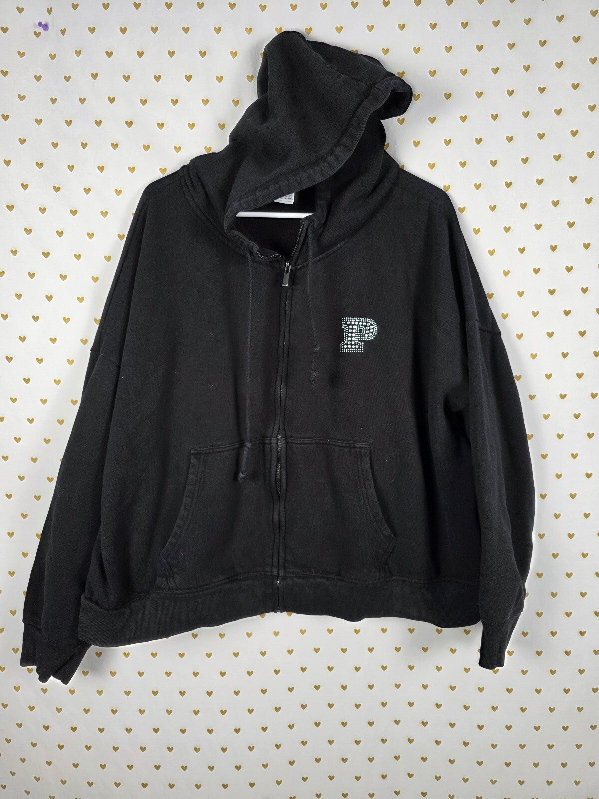 Victoria's Secret PINK 2004 Crown Rhinestone Bling Full Zip Hoodie XXL Black