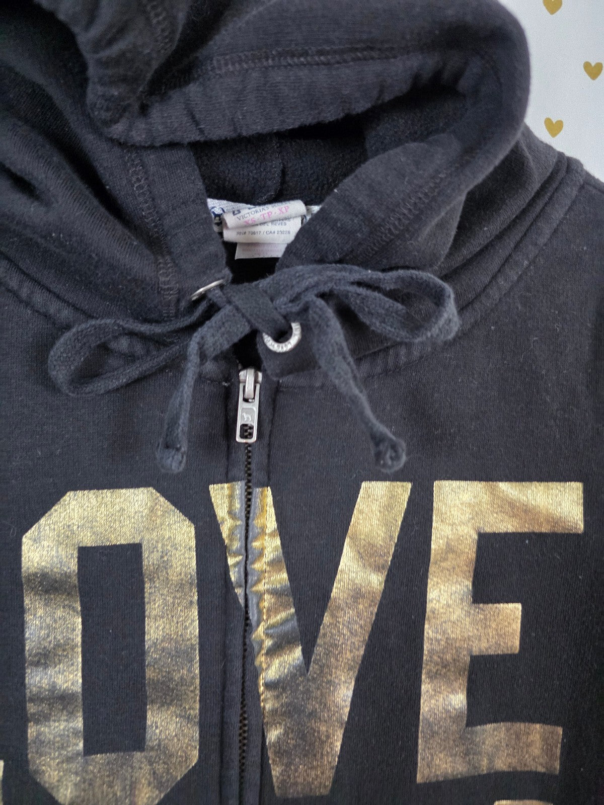 Victoria's Secret PINK Vintage Black Gold LOVE PINK Leopard Sequin 86 Hoodie XS