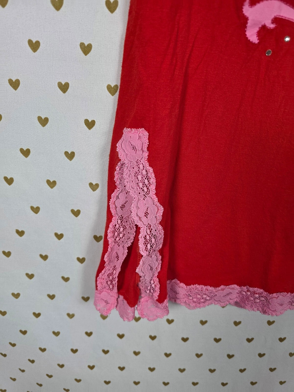 Vintage 2005 Victoria's Secret PINK M/L Red Lace Dog Tank Slip Dress Y2K Cotton