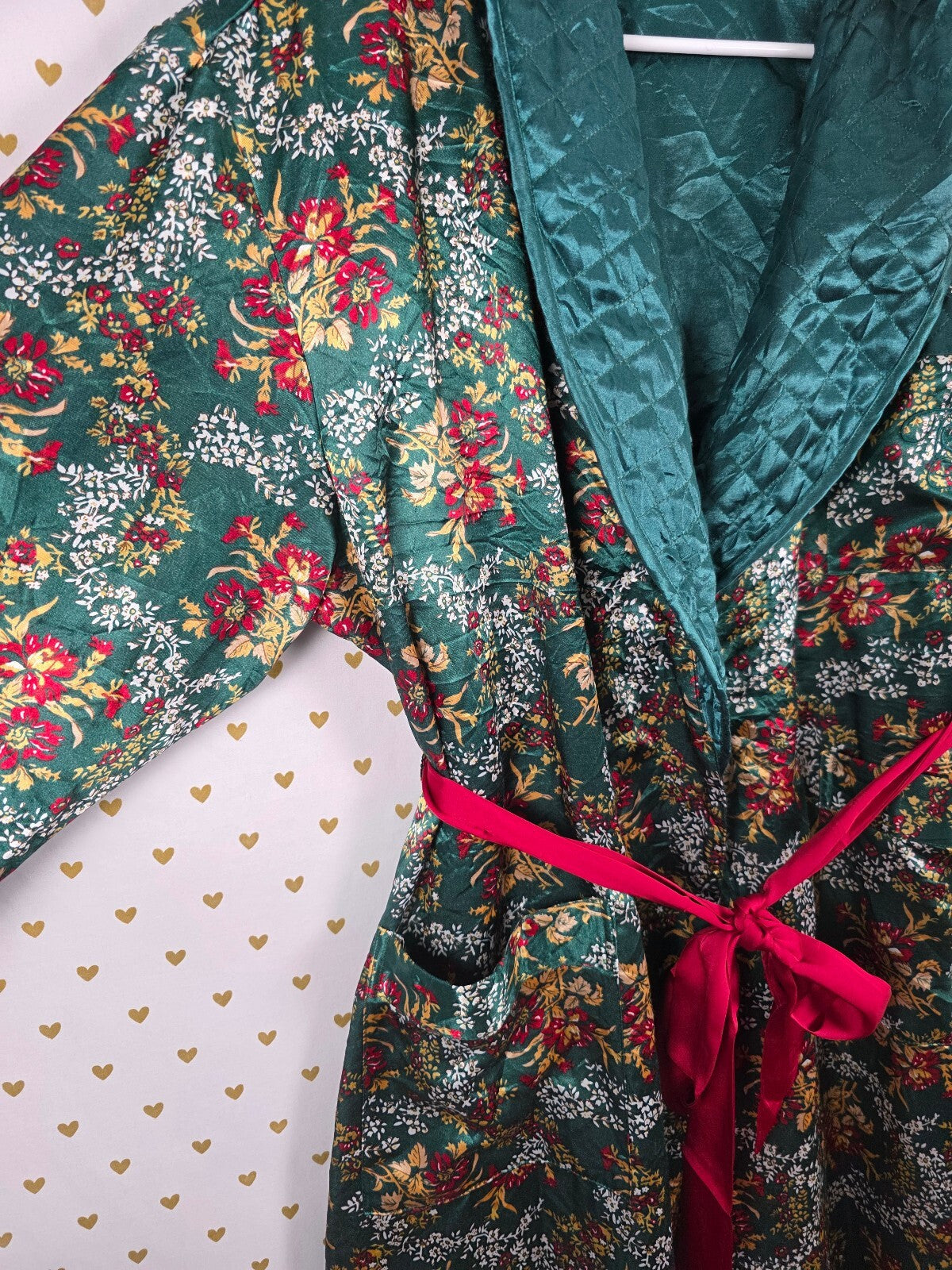 Vintage Victoria's Secret Gold Label Floral Robe P/S Green Quilted Long 80s