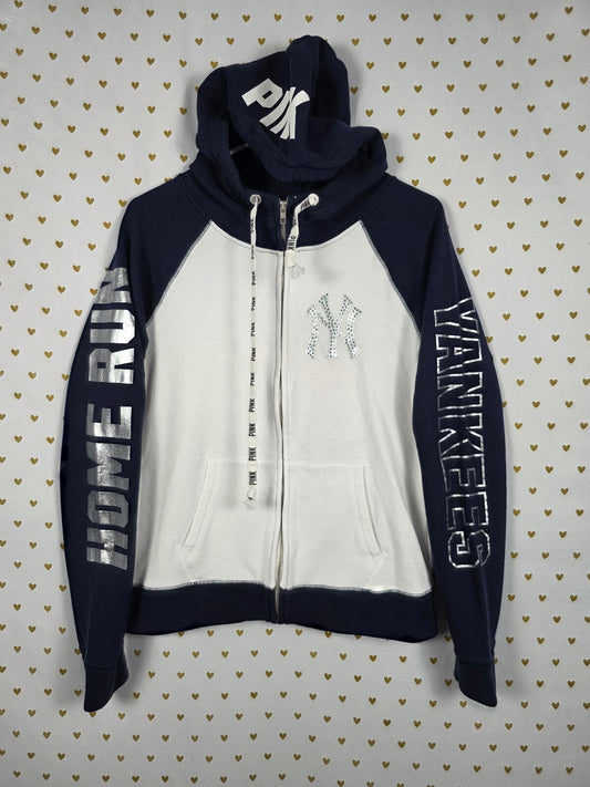 Victoria's Secret PINK Yankees Rhinestone BLING Full Zip Hoodie M