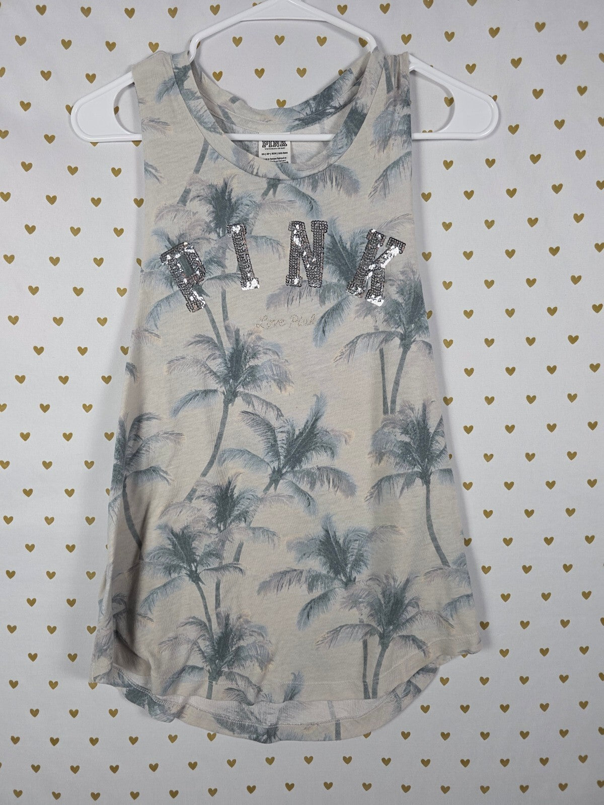 Victorias Secret PINK BLING PALM Sequin Tank Top LOVE XS