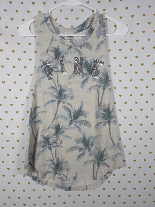 Victorias Secret PINK BLING PALM Sequin Tank Top LOVE XS