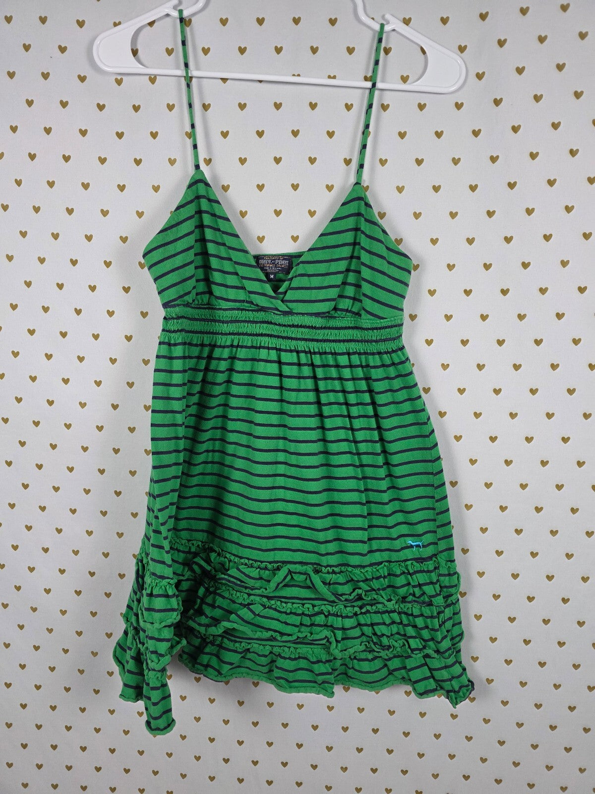 Vintage 2005 Victoria's Secret PINK Green Striped Ruffle Dress M Y2K Dog