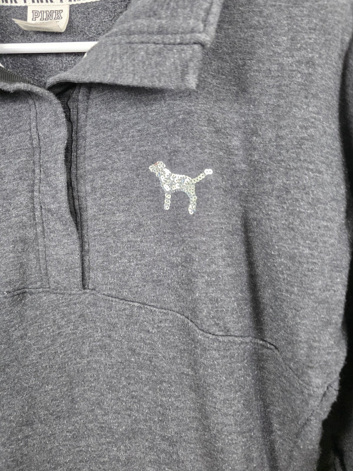 Victoria's Secret PINK Love Sequin Dog Pullover Sweatshirt Gray Y2K xs Oversized