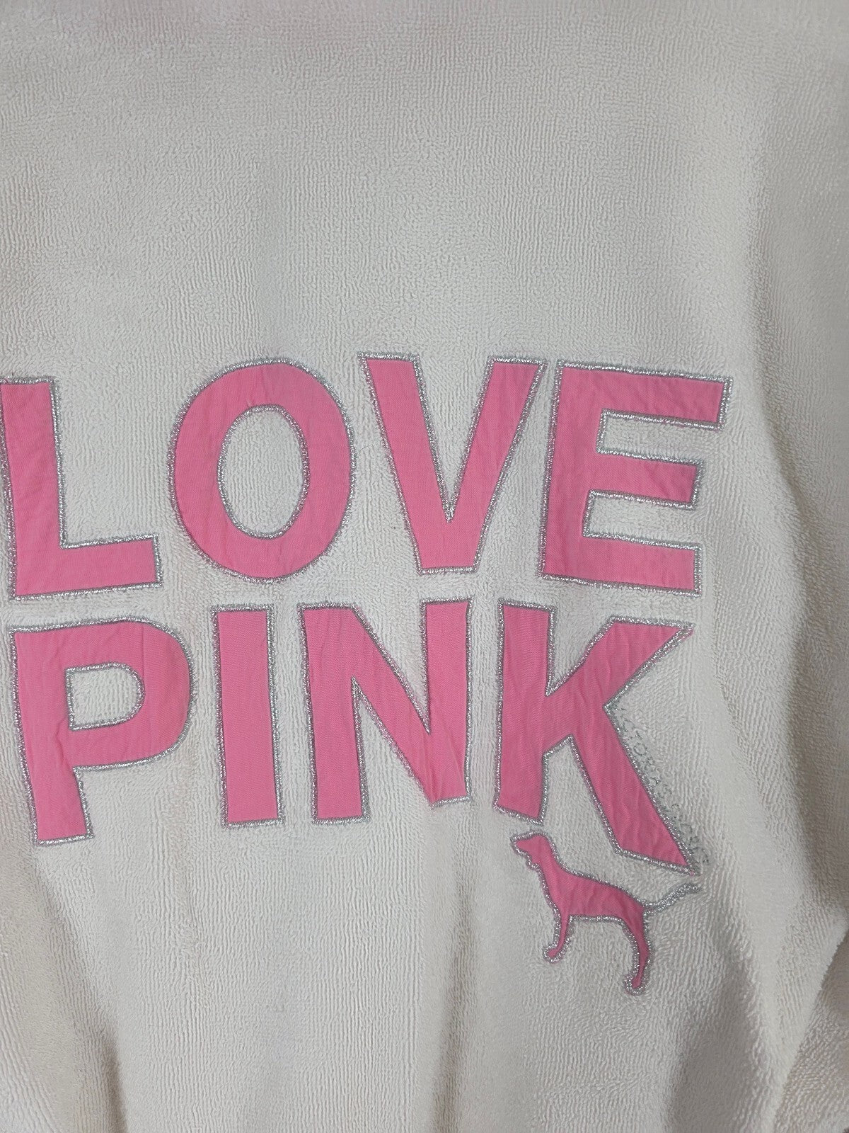Victoria's Secret PINK Plush Terry Robe White Pink Polka Dot Dog M/L 2005 Cotton