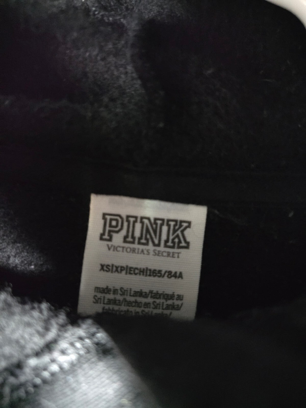 Victoria's Secret PINK Black Rhinestone Stripe Hoodie Jogger Set XS Bling