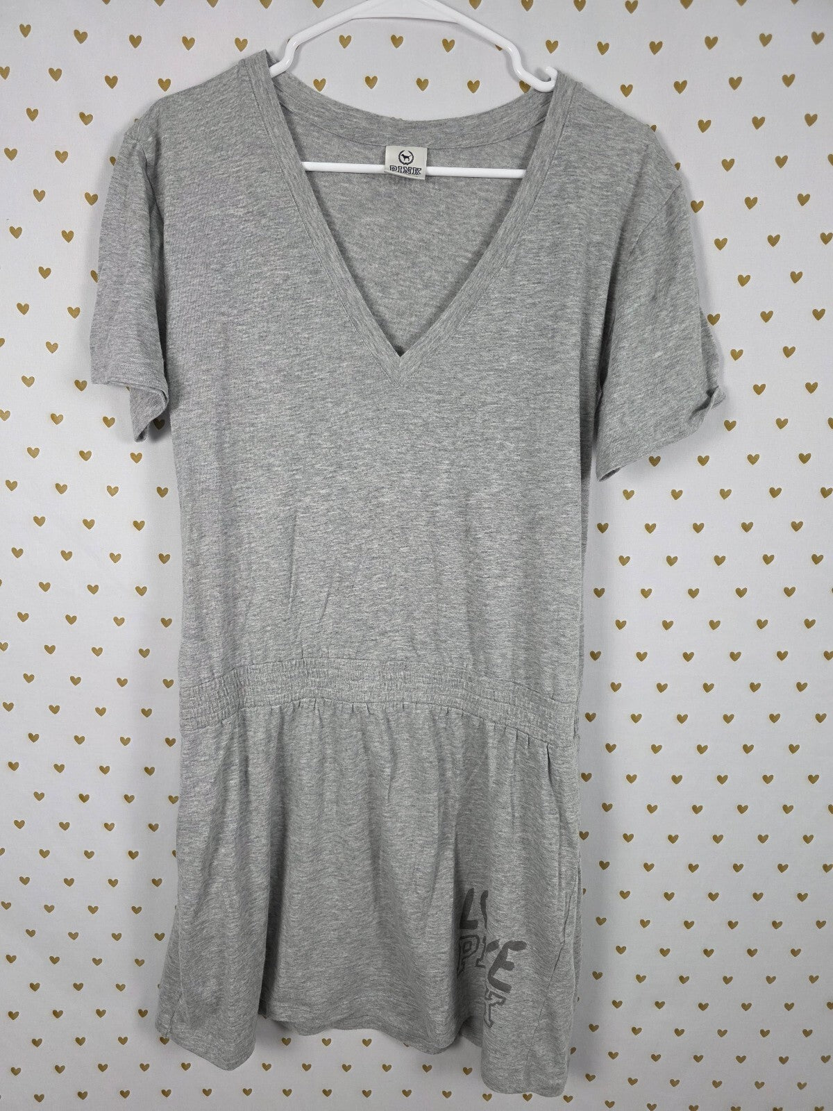 PINK Victoria's Secret Gray V-Neck Jersey T-Shirt Dress Love Pink Logo Large