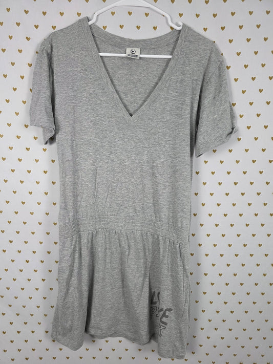 PINK Victoria's Secret Gray V-Neck Jersey T-Shirt Dress Love Pink Logo Large