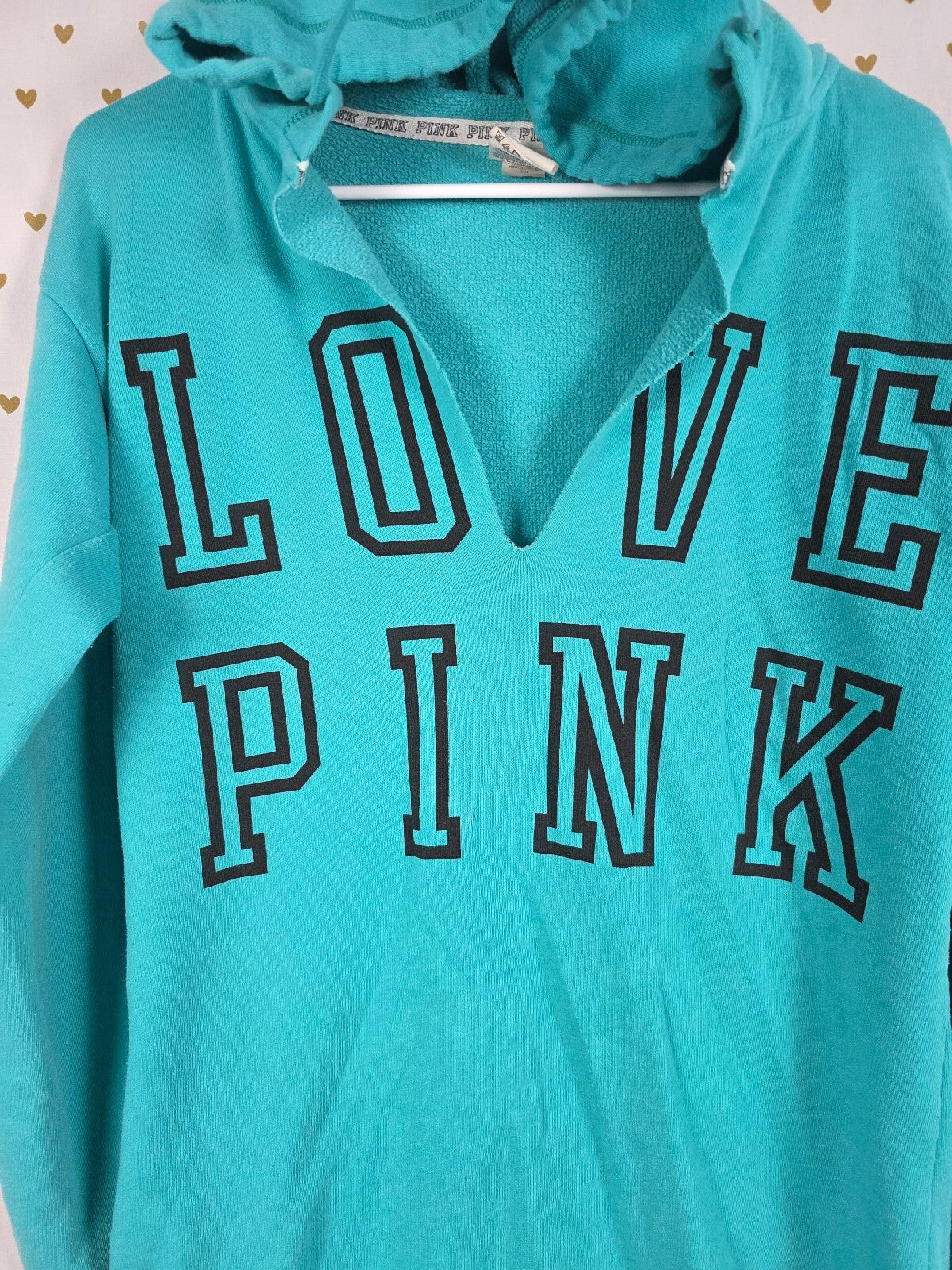 Victorias Secret Pink Love Vintage V neck Pullover Hoodie Sweater XS
