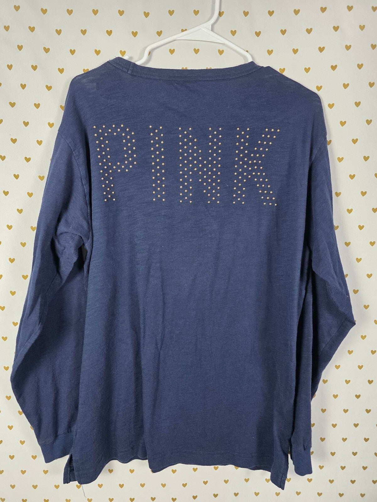 Victorias Secret PINK BLING Studded Lace Front Dog Logo long Sleeve Shirt LARGE