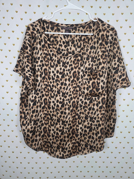 Victorias Secret PINK Satin Silky Cheetah Leopard Blouse Pocket Shirt LARGE