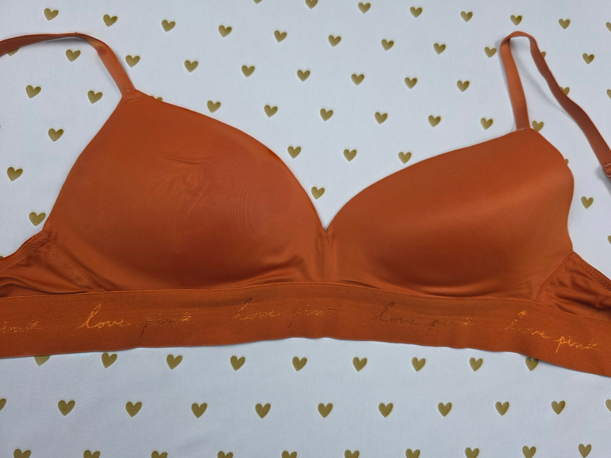 Victorias Secret Pink Burnt Orange Wireless No Wire Bra 36b Push Up