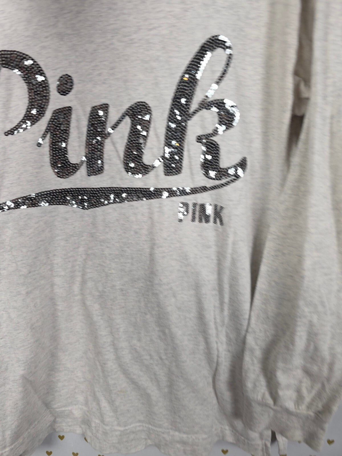 Victorias Secret PINK BLING Hooded Tee shirt Medium Black Sequined Long Sleeve