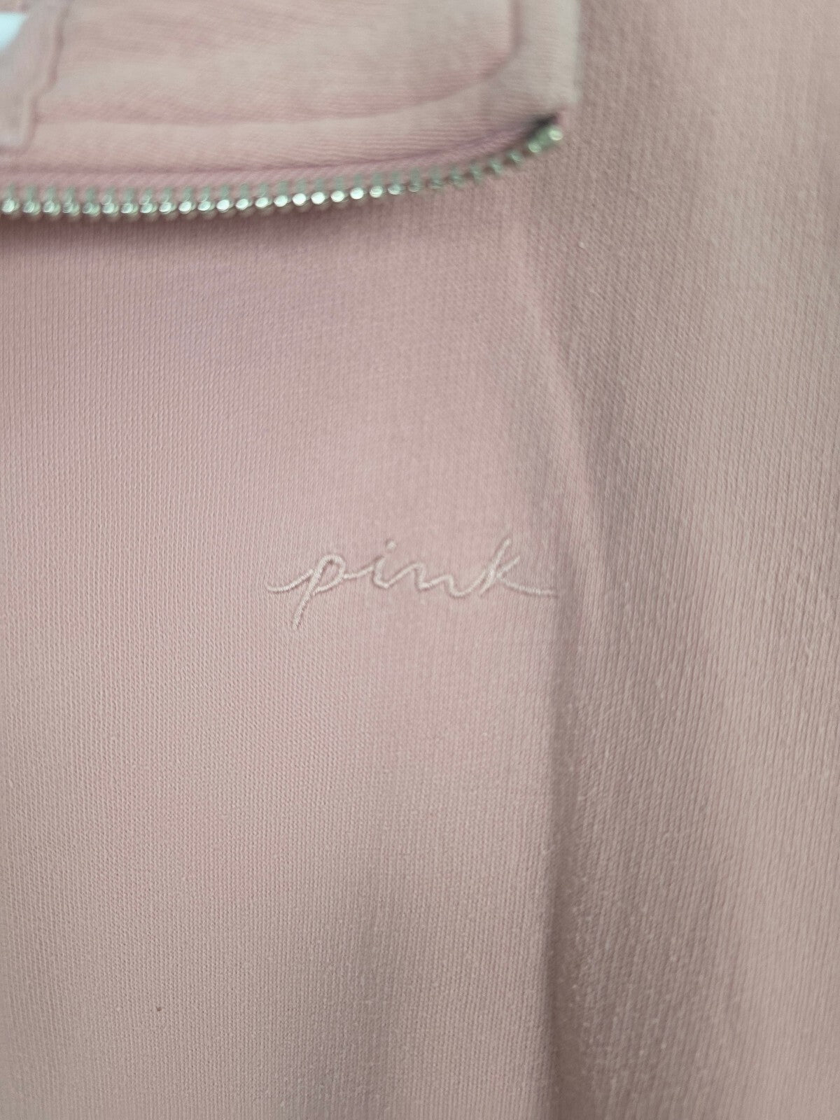 Victorias Secret Pink Embroidered Quarter Zip Sweater Shirt XS Oversized