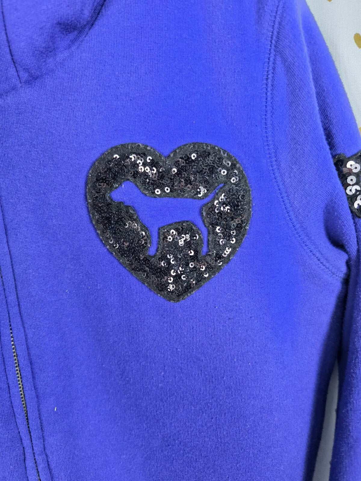 Victorias Secret Pink Fur lIned Bling Sequined Hoodie Jacket Medium
