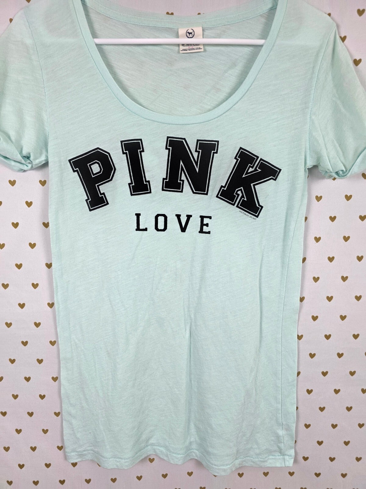 Victorias Secret PINK Vintage Mint Thin Tee shirt Logo Love Small
