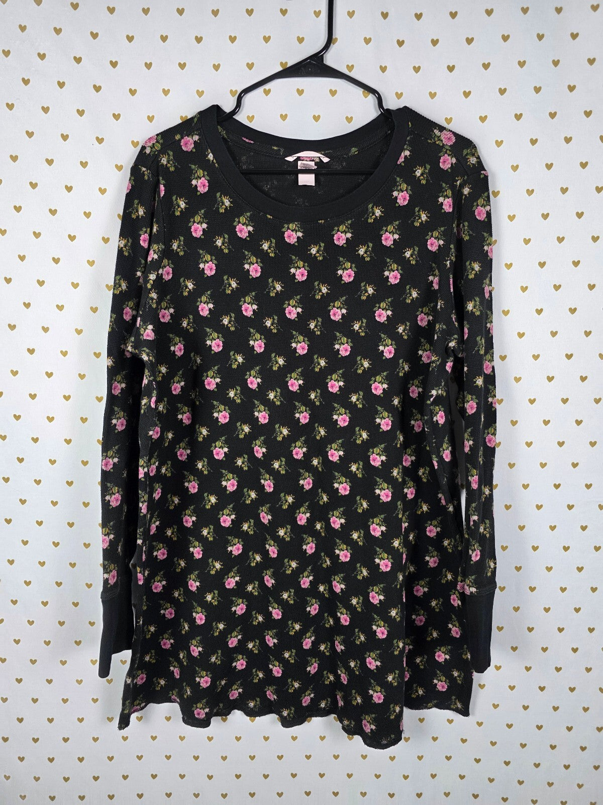 Victorias Secret Thermal Waffle Floral Long Sleeve Nightgown Sleep Shirt XL