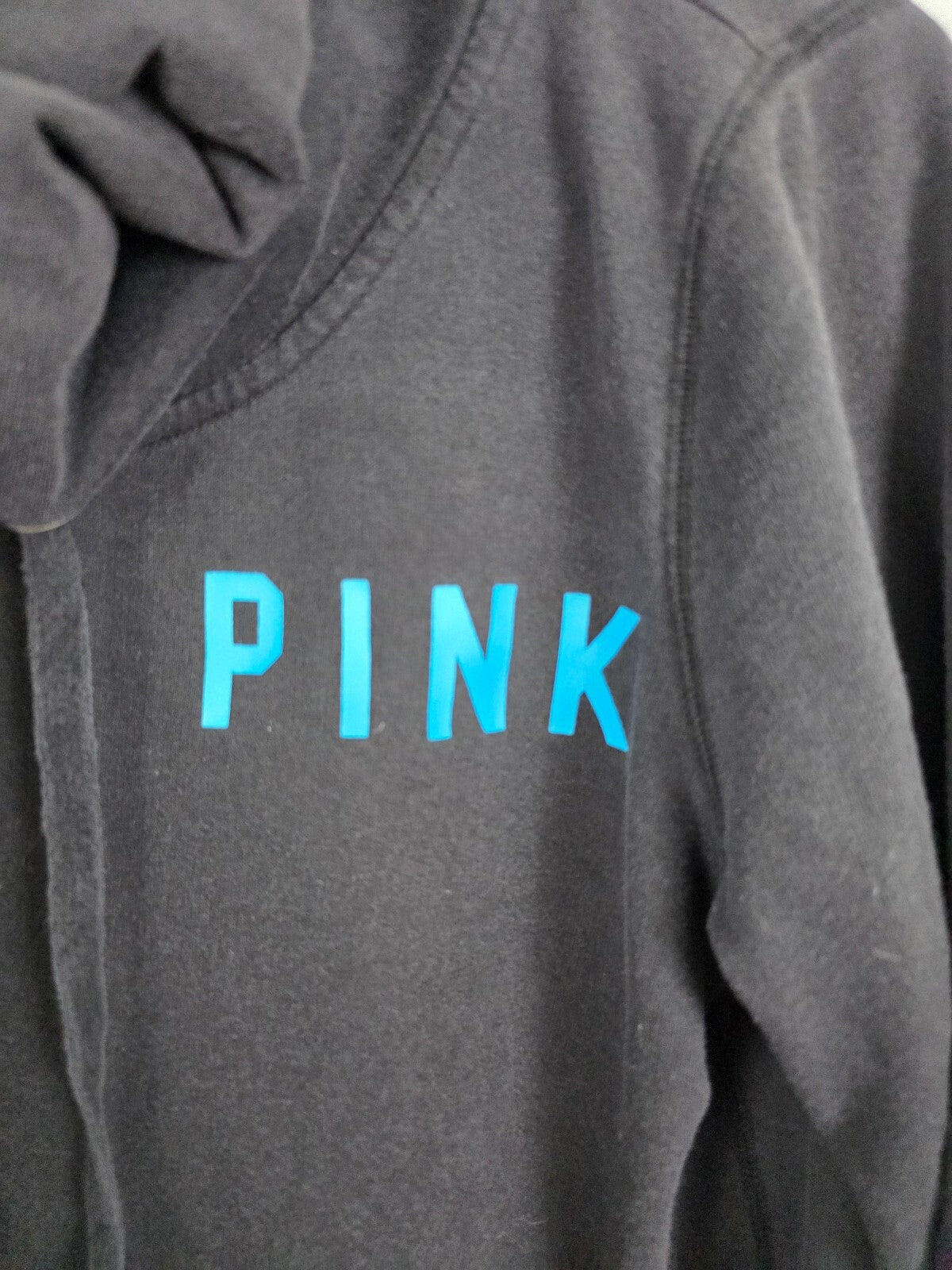 Victorias Secret Pink Vintage y2k Black Pullover Hoodie Logo Sweater Jacket Med
