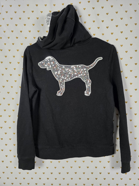 Victorias Secret Pink BLING DOG Sequin Pullover Hoodie Sweater SMALL