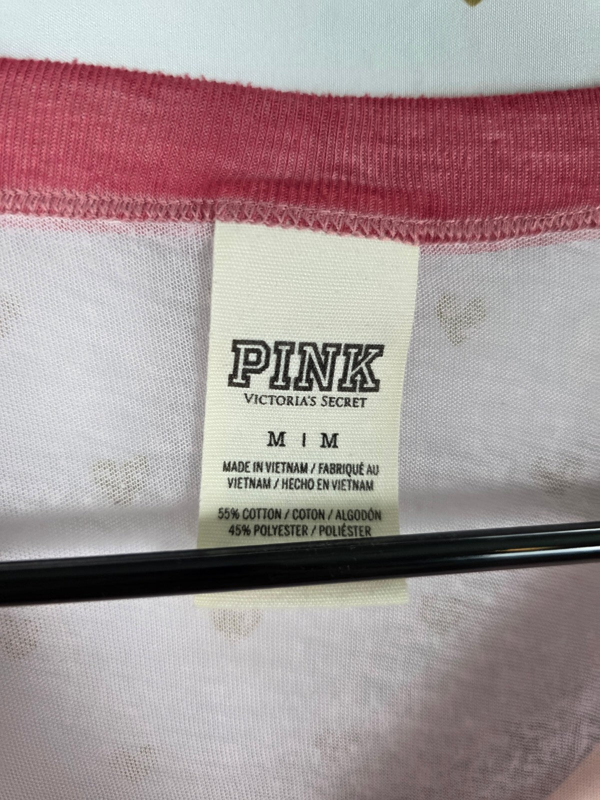 Victorias Secret PINK Sheer Dog Logo Ringer Tee shirt Medium