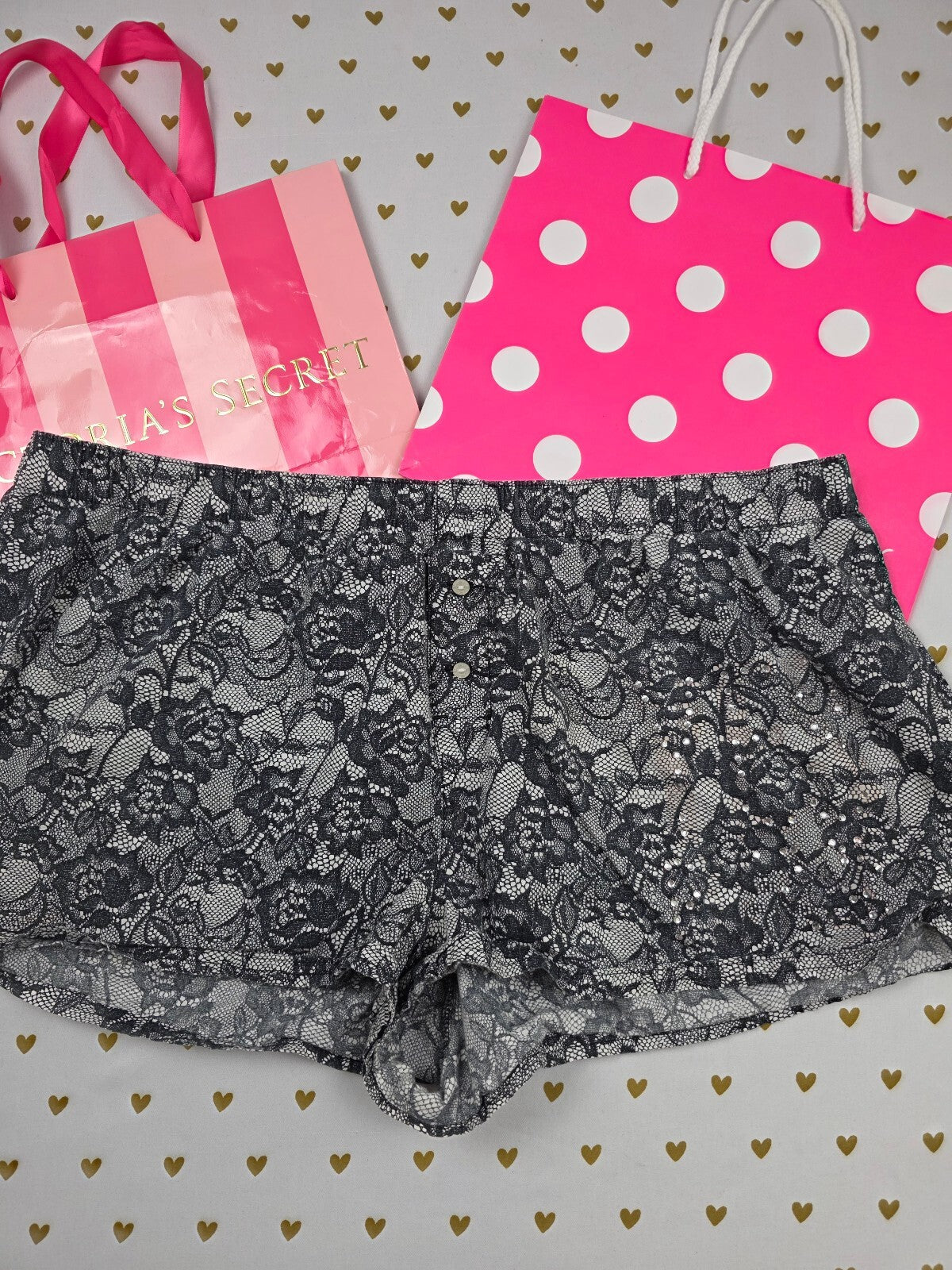 Victorias Secret PINK Lace Design Large Sleep Shorts Boxers Pajama Bottoms