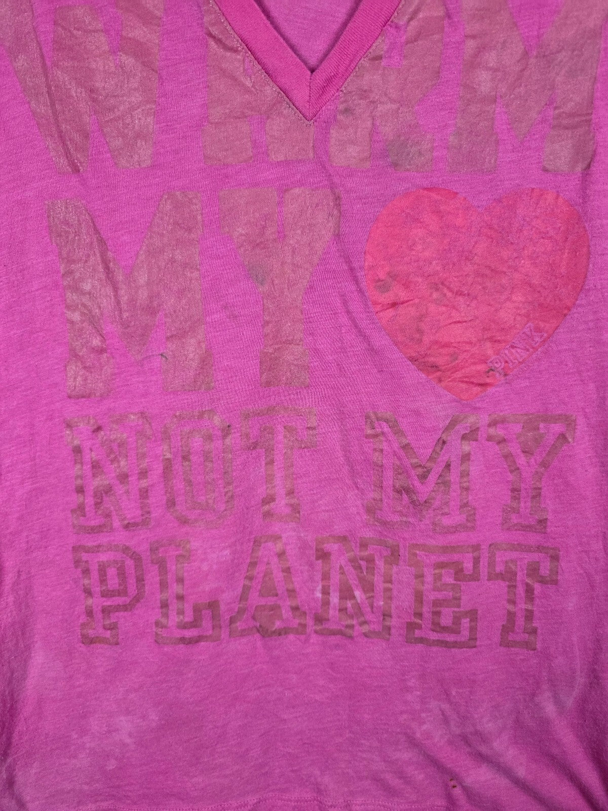 Victorias Secret PINK Vintage warm My Heart not my Planet Y2k Tee shirt Large