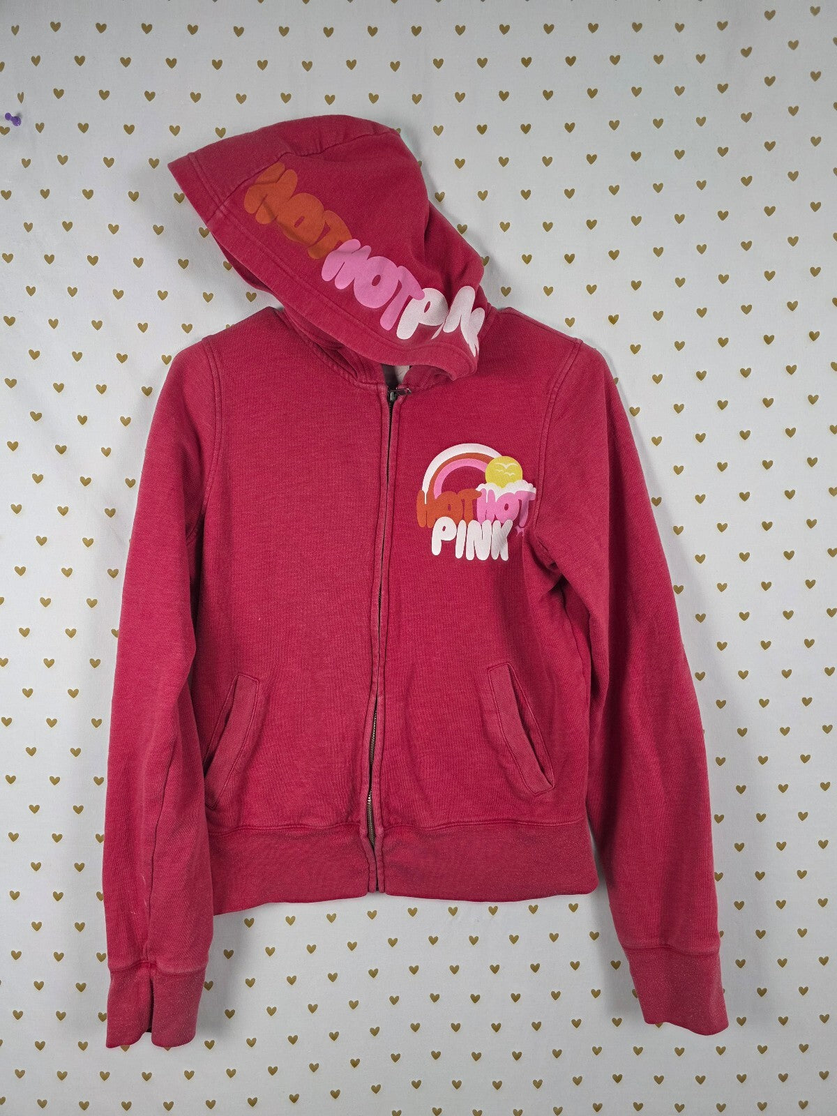 Victoria’s Secret PINK “Hot Hot Pink” full zip hoodie, size Medium.