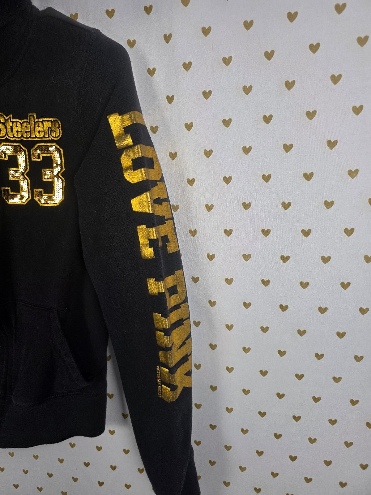 Victoria’s Secret PINK Steelers 33 BLING Sequin Zip Hoodie NFL Small Black Gold
