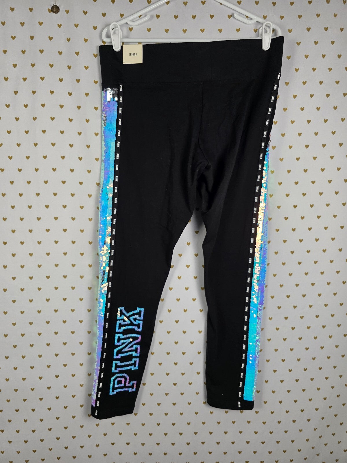VS PINK Mermaid Bling Iridescent Flip Sequin Tee Leggings Set XL NEW HTF