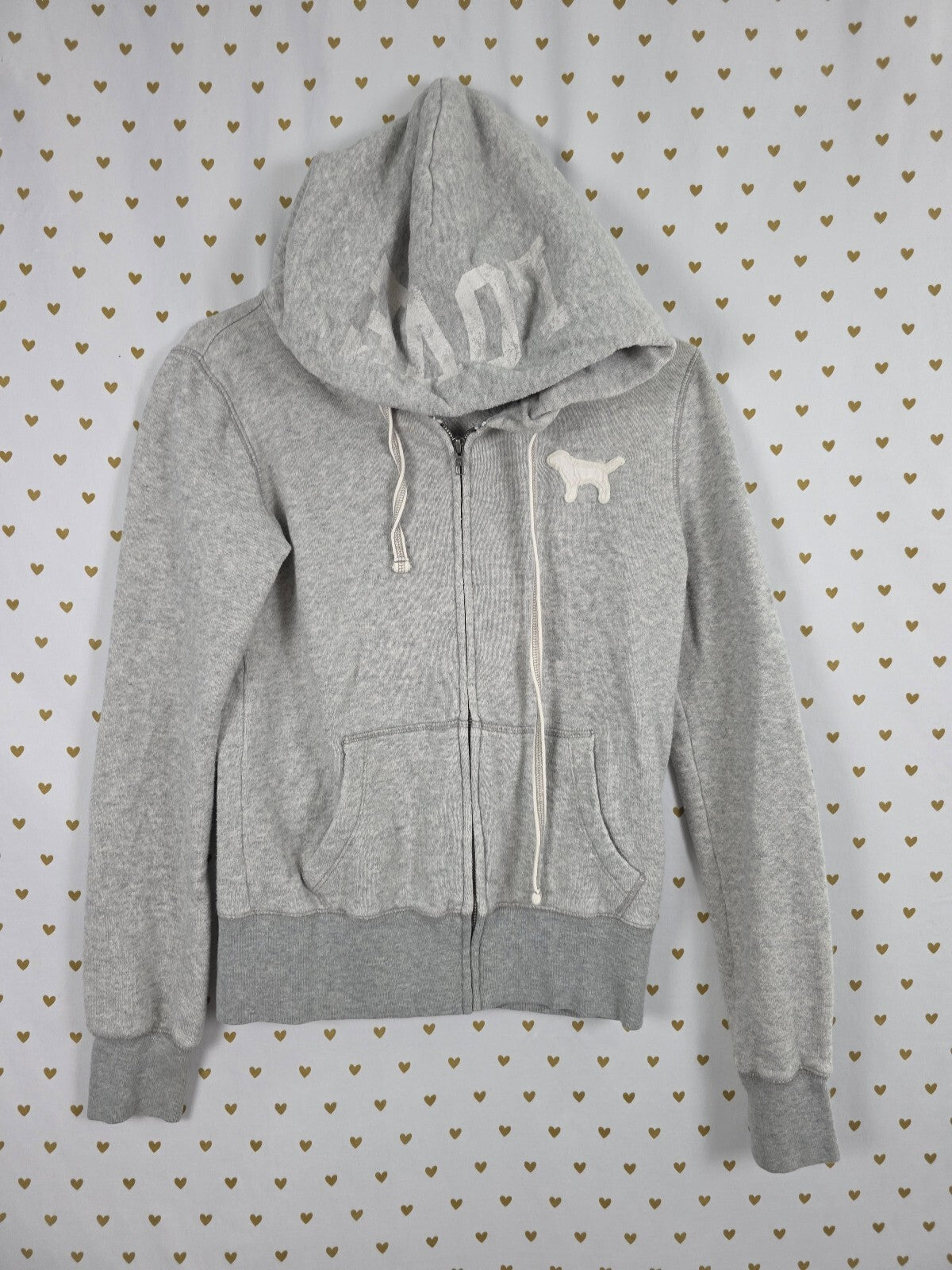 Victorias Secret Pink Full Zip Y2k Logo Grey Hoodie Jacket Love Small