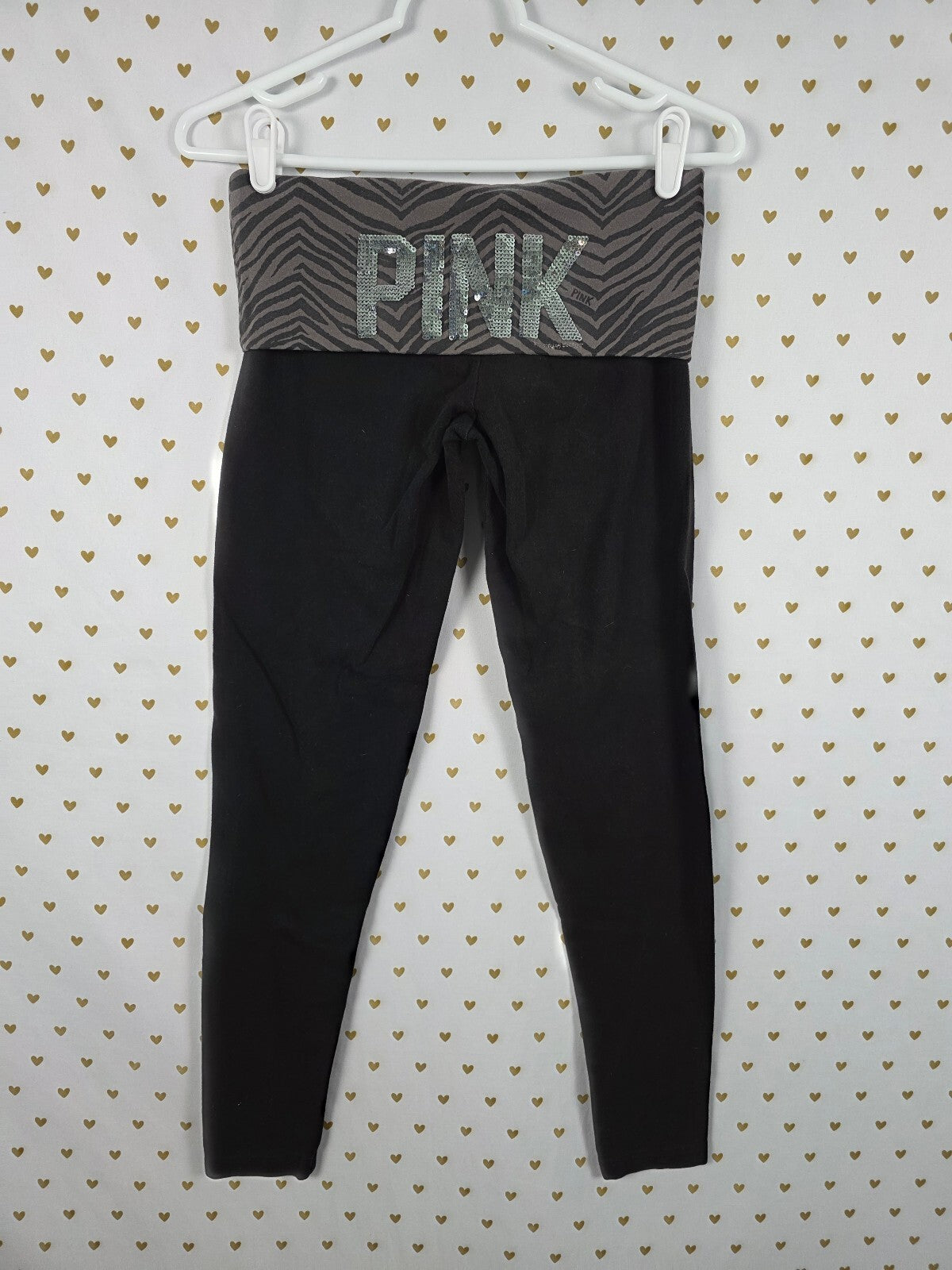 Victorias Secret PINK FOLDOVER Yoga Pants VINTAGE BLING ZEBRA Ankle Skinny SMALL