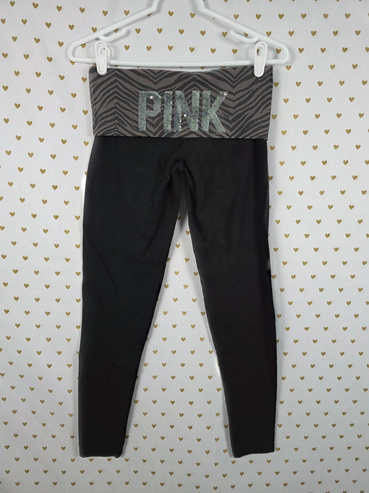 Victorias Secret PINK FOLDOVER Yoga Pants VINTAGE BLING ZEBRA Ankle Skinny SMALL