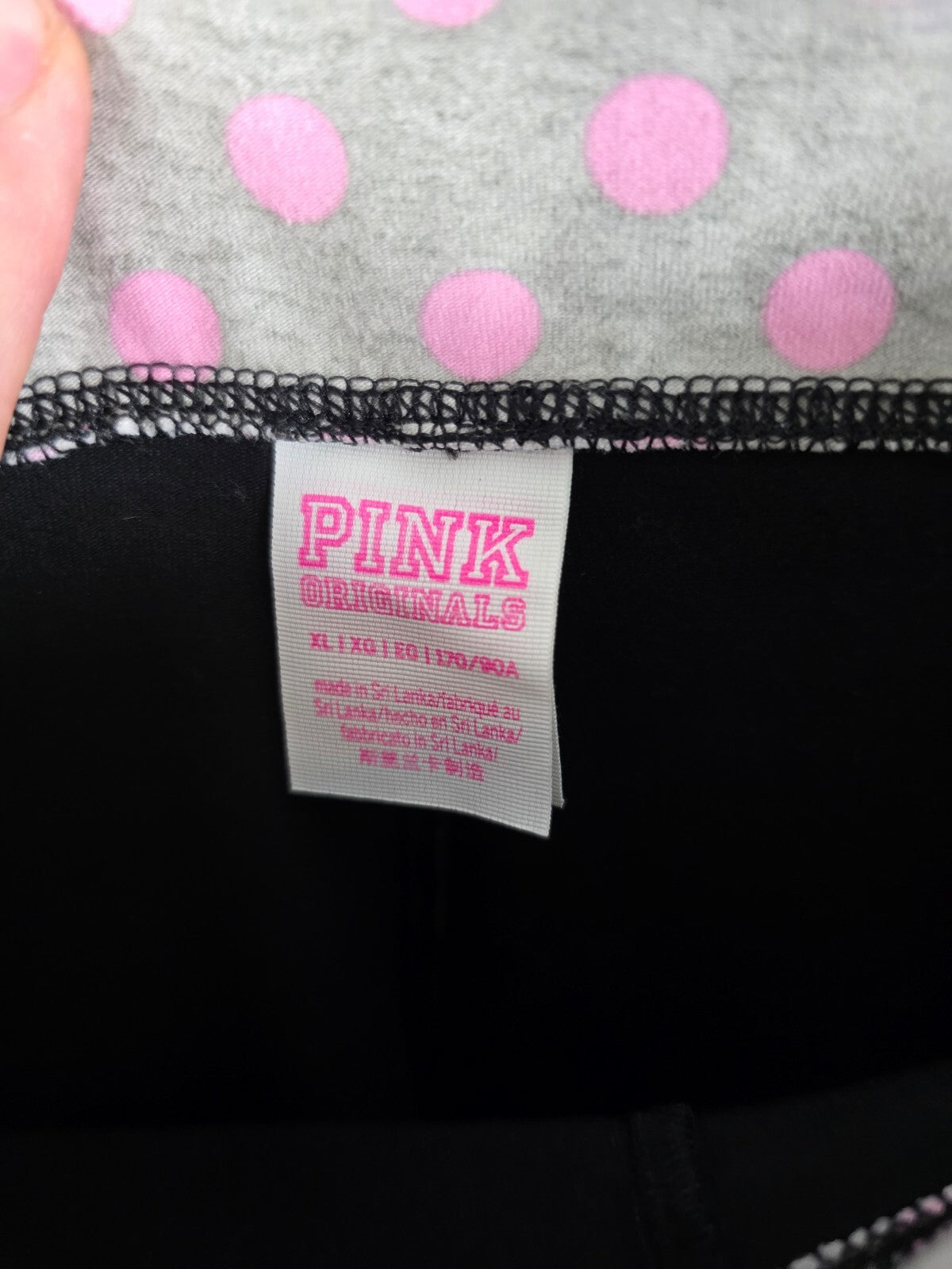 PINK Victoria's Secret Foldover Yoga Pants Campus Originals Polka Dot LOVE Flare