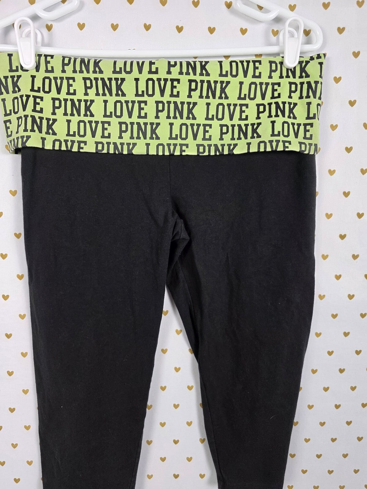 Victorias Secret PINK BLING LOVE Green FOLDOVER Vintage Yoga Pants Y2k L CAPRI