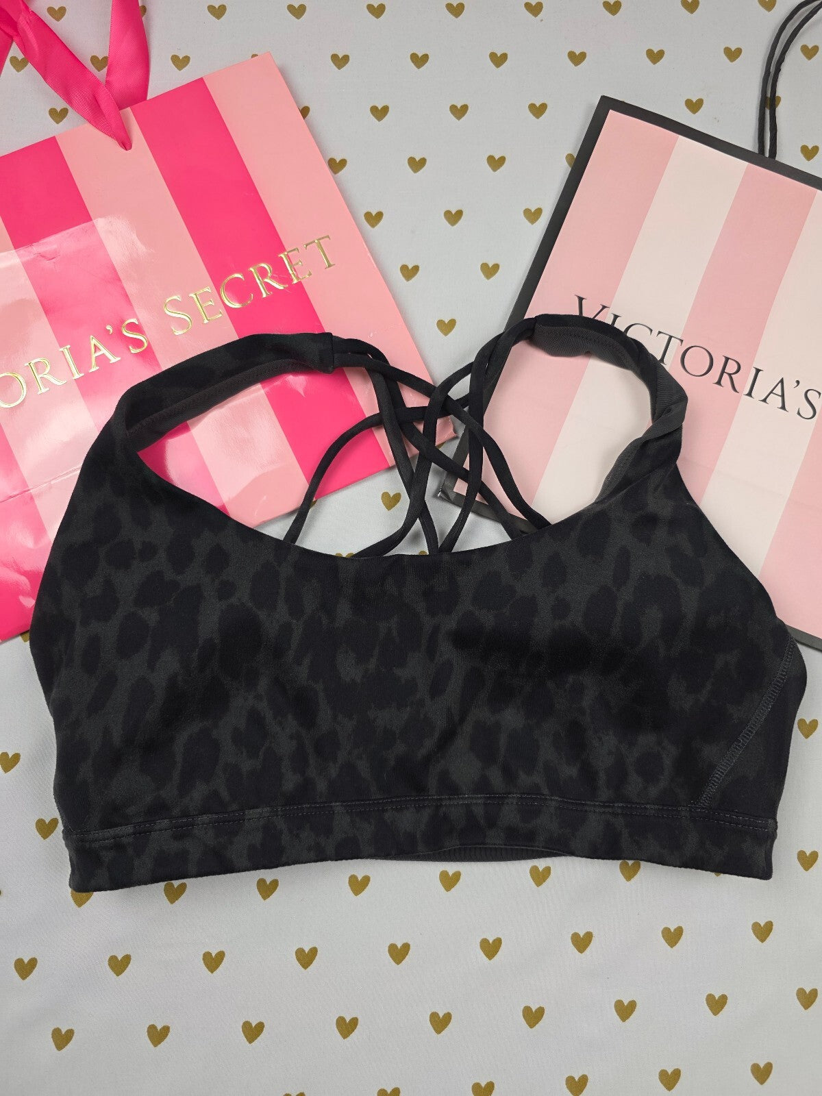Victorias Secret Cheetah Leopard Caged Back Strappy M Bralette Bra Top Tank