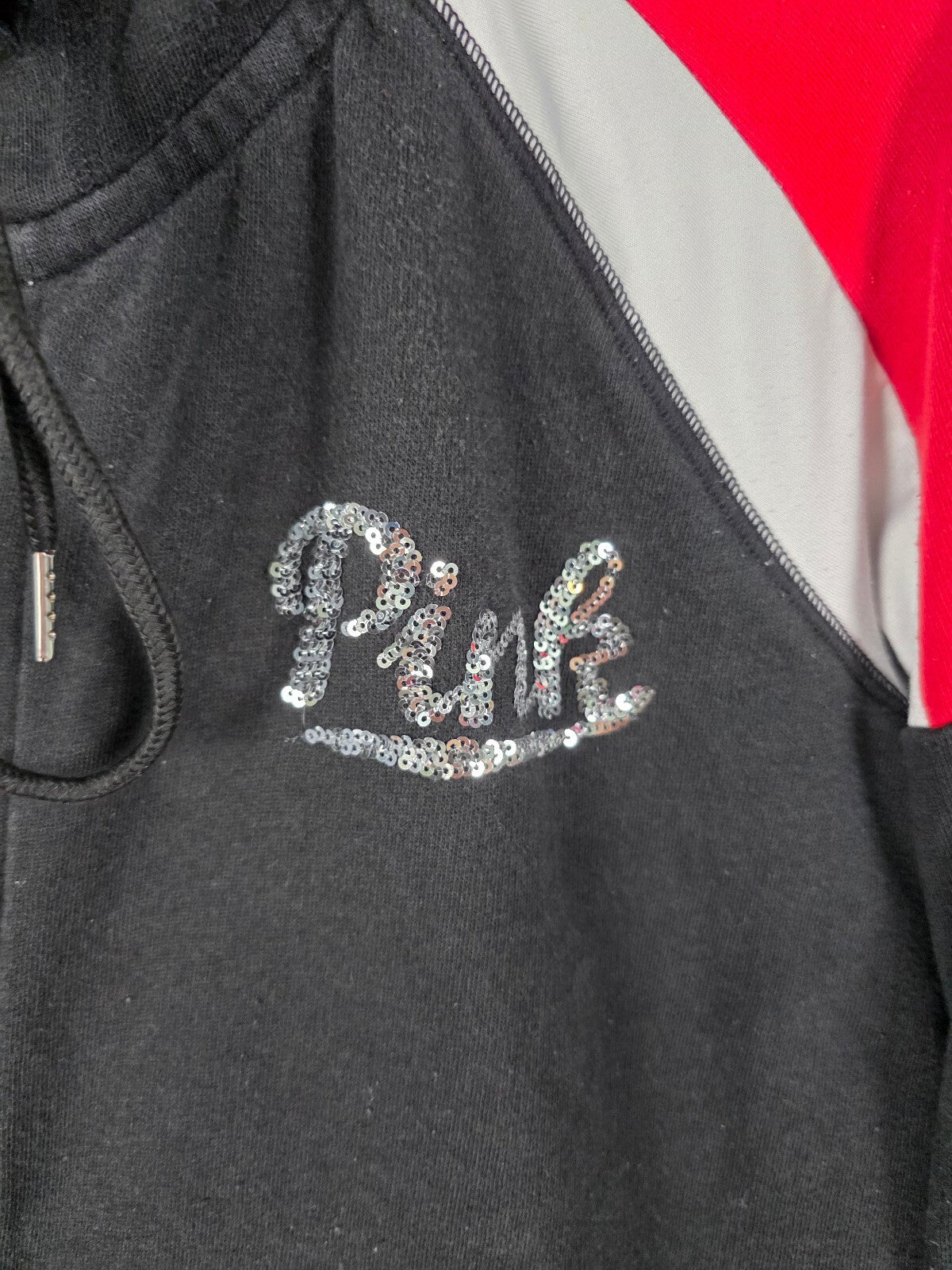 Victorias Secret Pink BLING Silver Sequin Full Zip Hoodie Jacket Logo MEDIUM