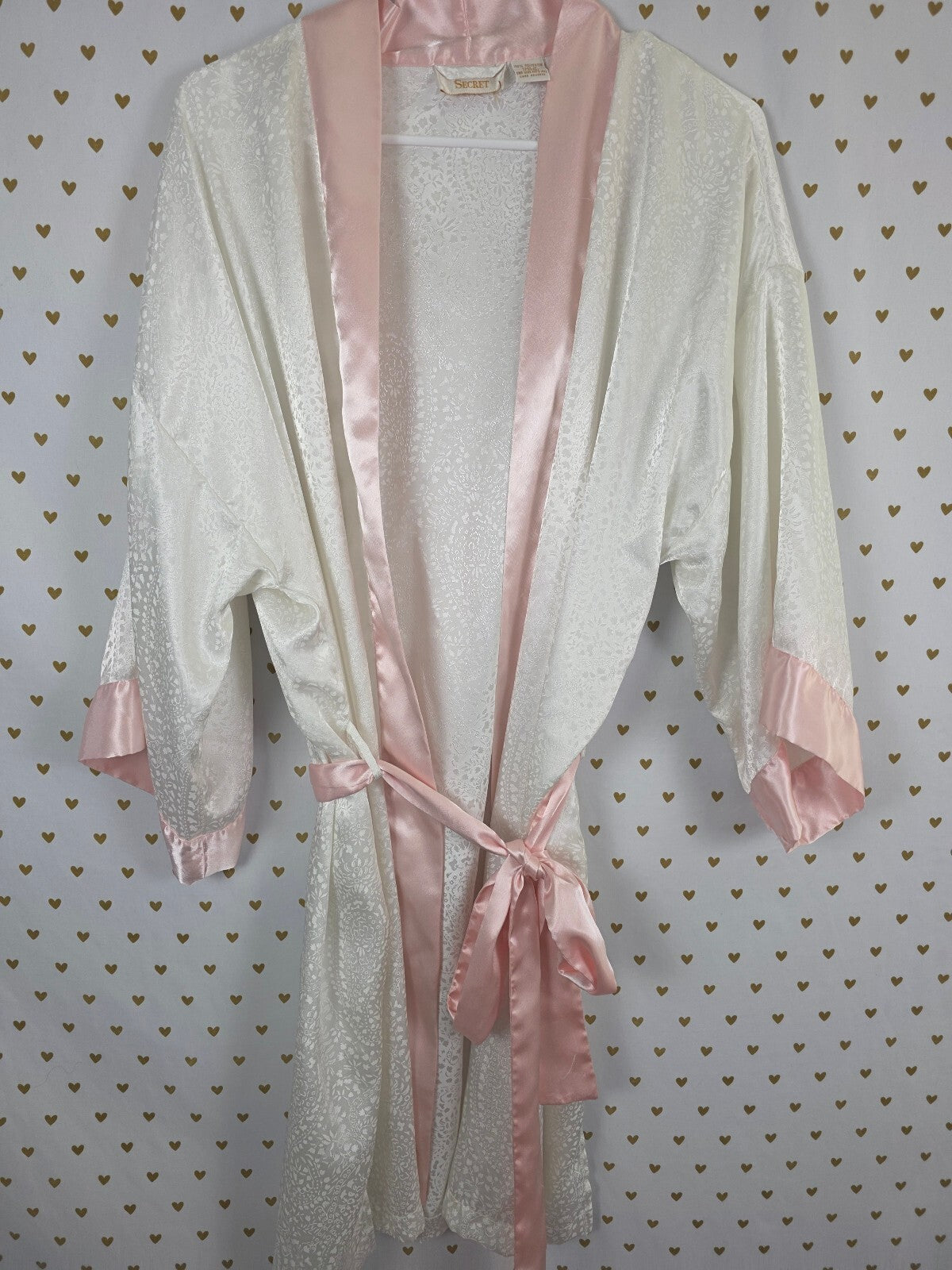 Vintage Victoria's Secret Gold Label Satin Nightgown Robe Set Pink Ivory M