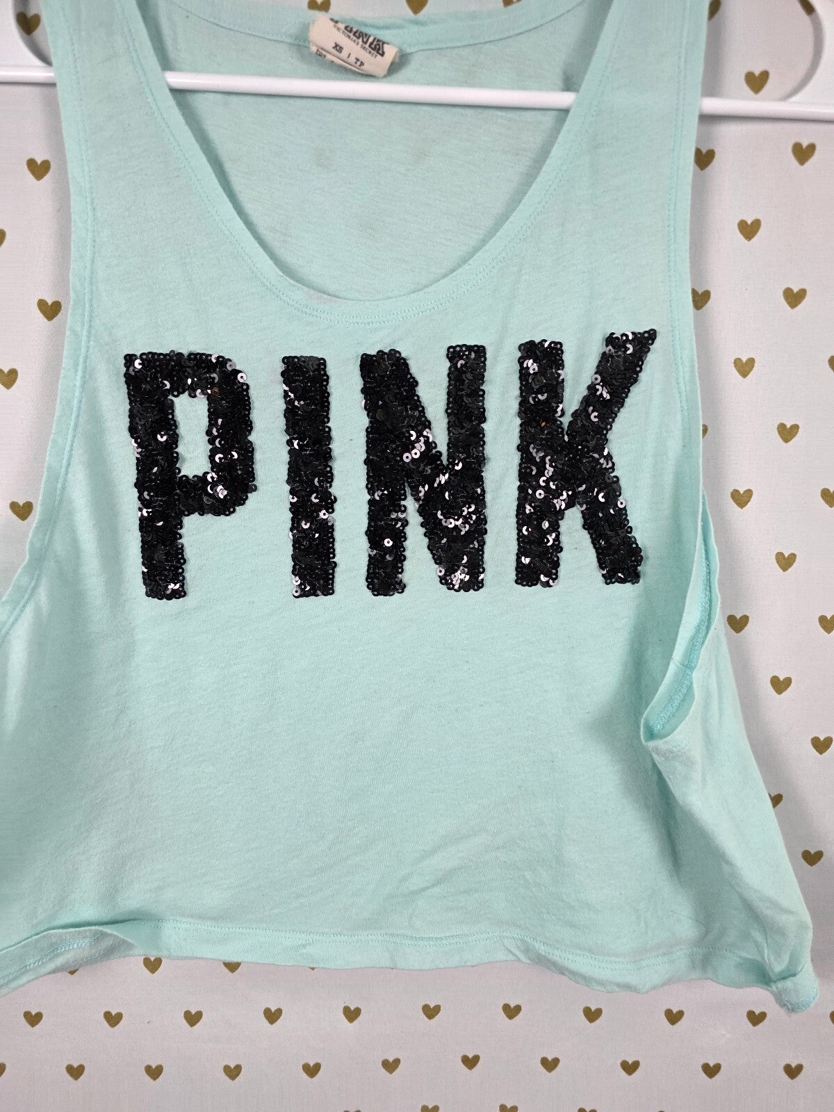 Victorias Secret PINK Cropped BLING Logo Sequined Tank Top XS