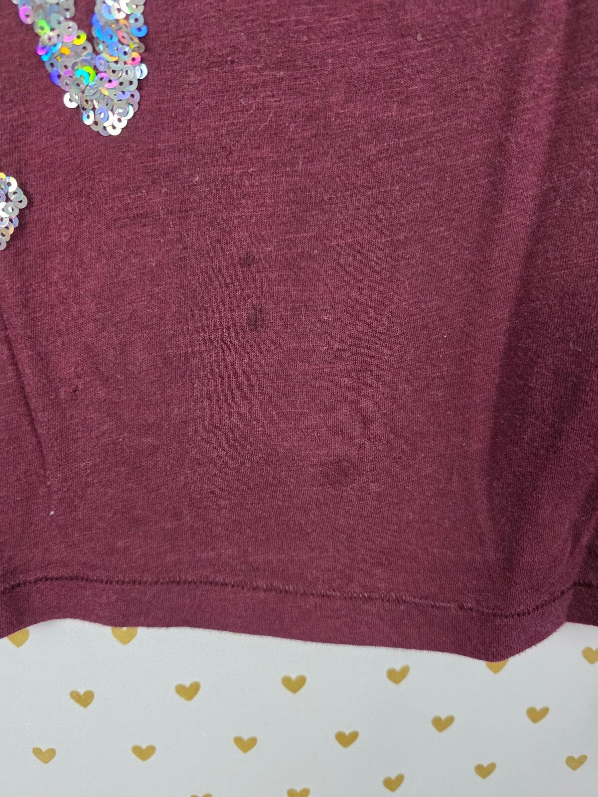 Victorias Secret PINK Maroon Bling Sequined V neck tee shirt Small