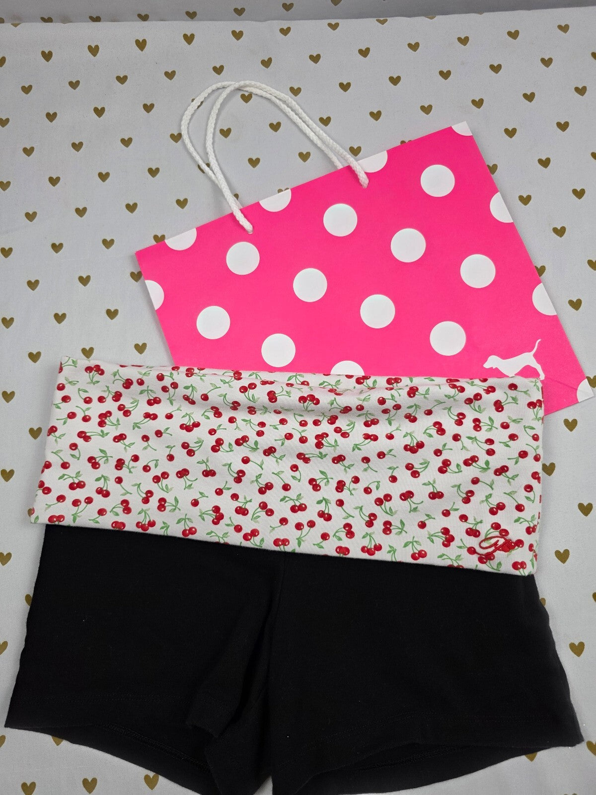 PINK by Frankies Bikinis Cotton Limited Shorts XS Whimsy Cherries Foldover