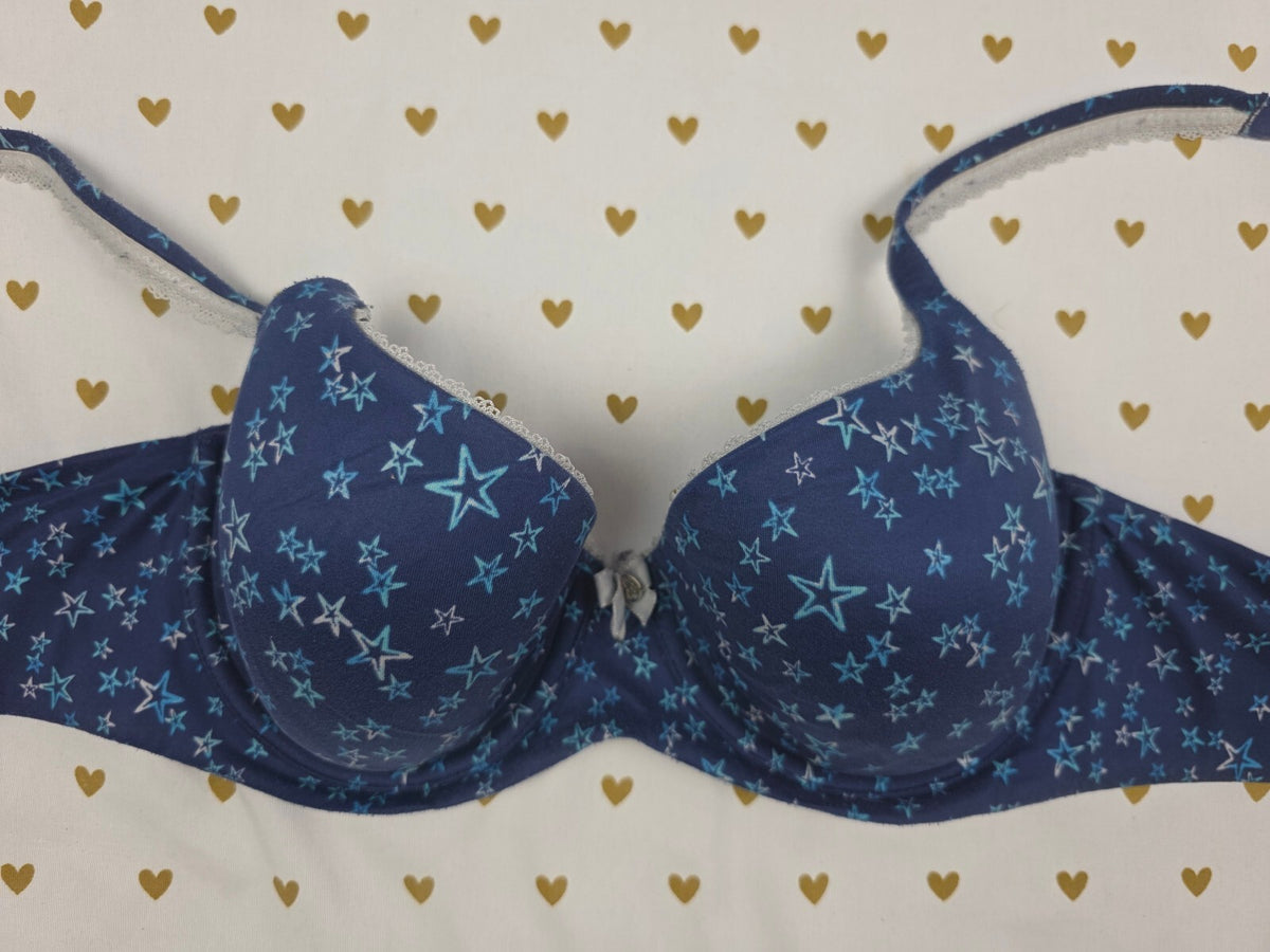 Victorias Secret Blue Stars Lined Demi Balconette Bra 32DD