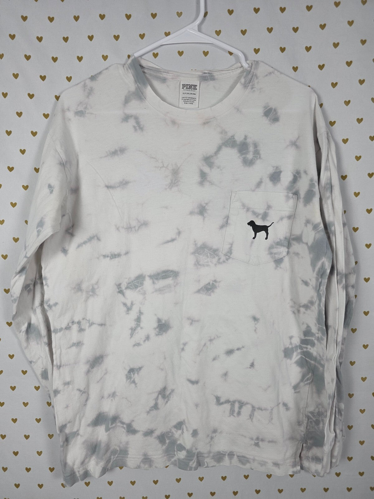 Victorias Secret PINK Dog logo Tee shirt campus Long sleeve Pocket SMALL