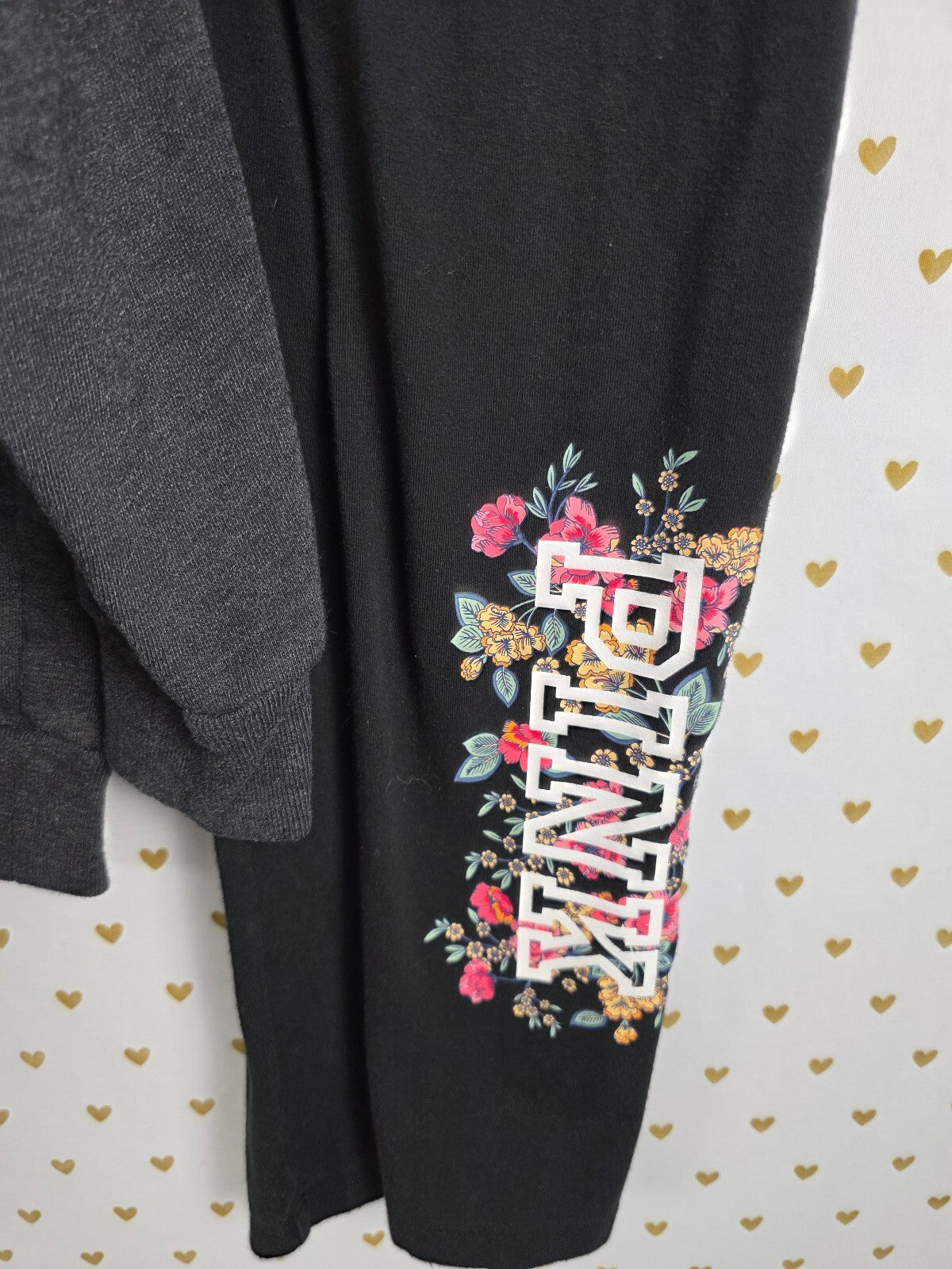Victorias Secret Pink Floral Logo SET Hoodie Sweater Yoga Pants XS SMALL 2pc