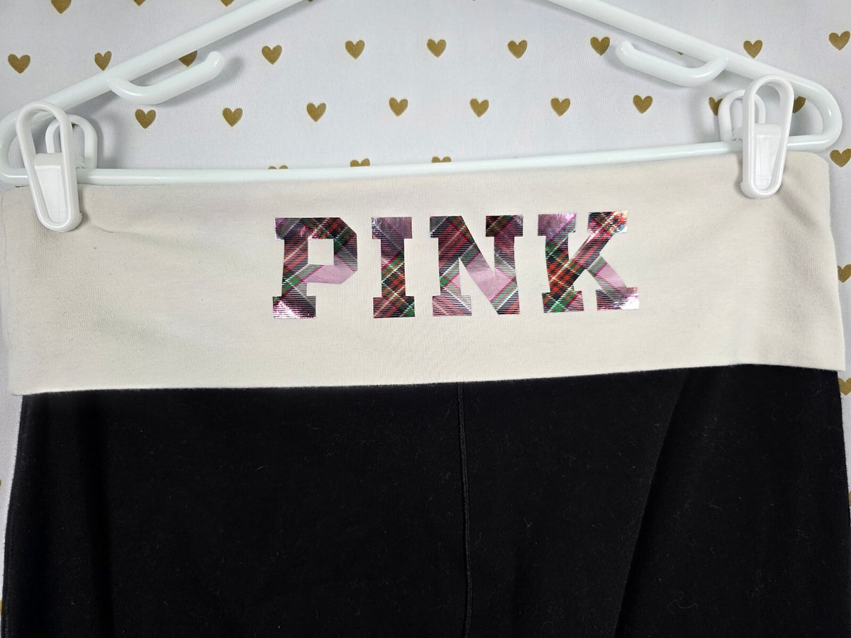Victorias Secret PINK Foldover Flare Yoga Pants Large Logo