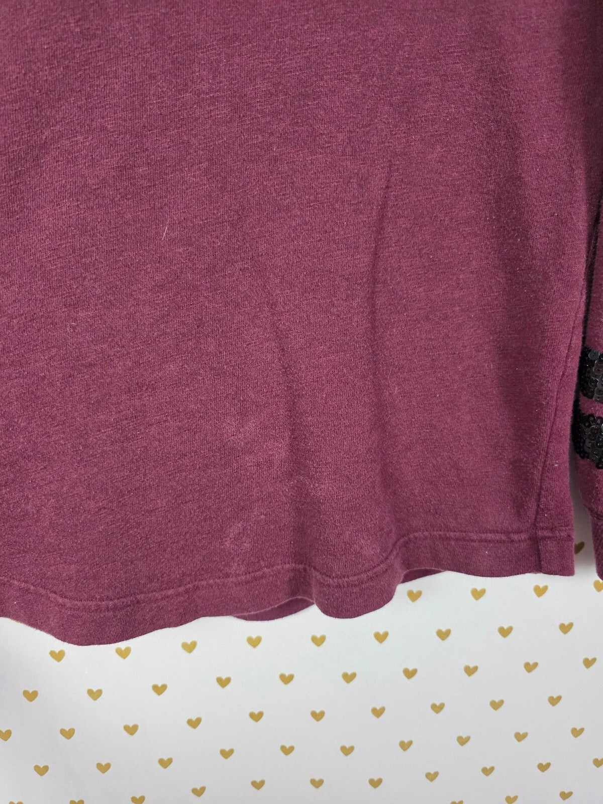 Victorias Secret Pink Maroon Bling Sequined Pullover Hoodie Tee Small