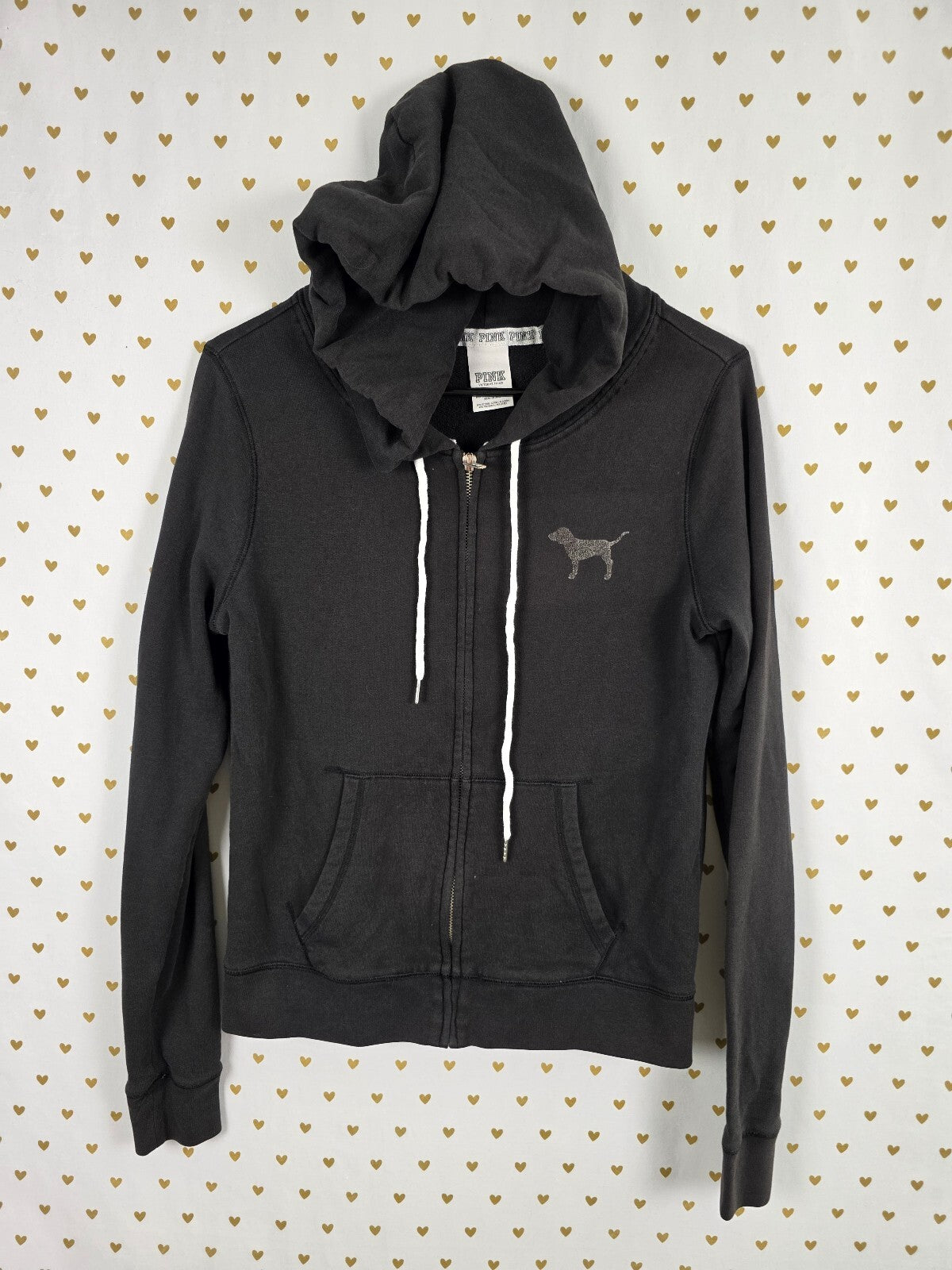 Victorias Secret Pink Bling Studded Full Zip Hoodie Jacket Black Small