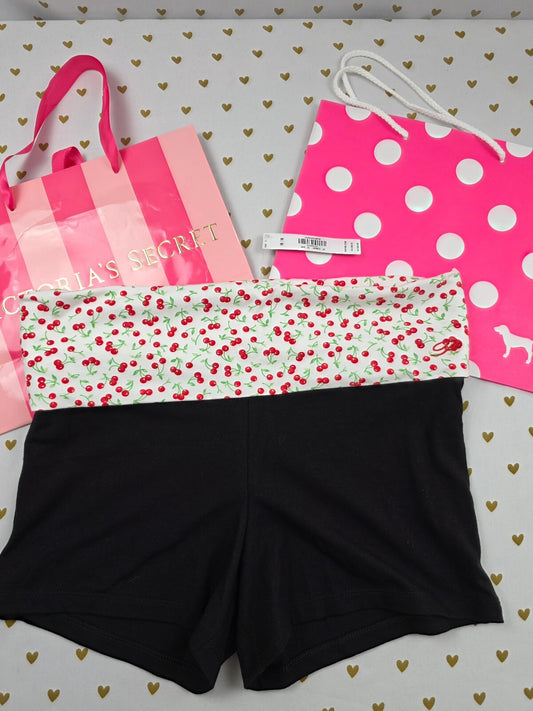 Victorias Secret PINK x FRANKIES New Cherry Foldover Yoga Shorts Medium NWT