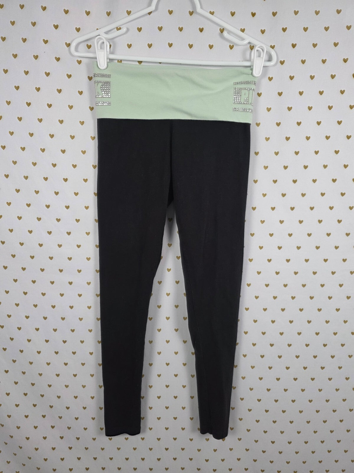 Victorias Secret PINK XS Vintage Bling Foldover Yoga Pants Mint ankle Skinny